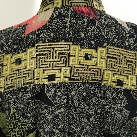 Citron Santa Monica Small 100% Silk Blouse Leaf Pattern Long Sleeve. - Picture 9 of 11